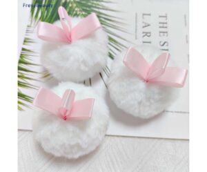 White Rabbit Ball Makeup Puff with ribbon white ball highlight puff bola blanca resaltada puff